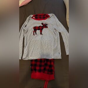 Abercrombie & Fitch Gray Top with Red Buffalo Plaid Moose Pajama Set